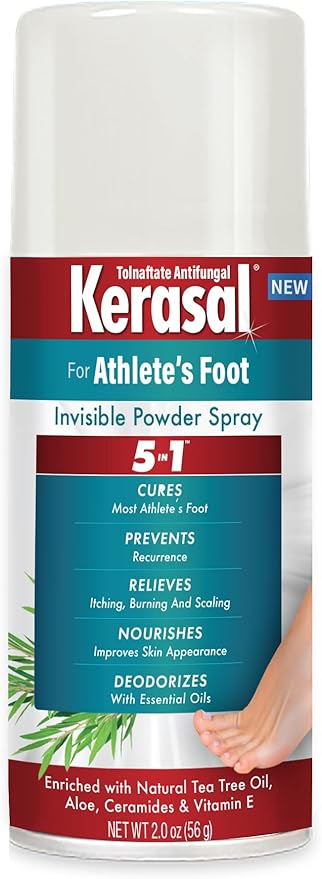 Kerasal 5-In-1 Athlete's Foot Invisible Powder Spray, Athlete's Foot Spray, 2 oz