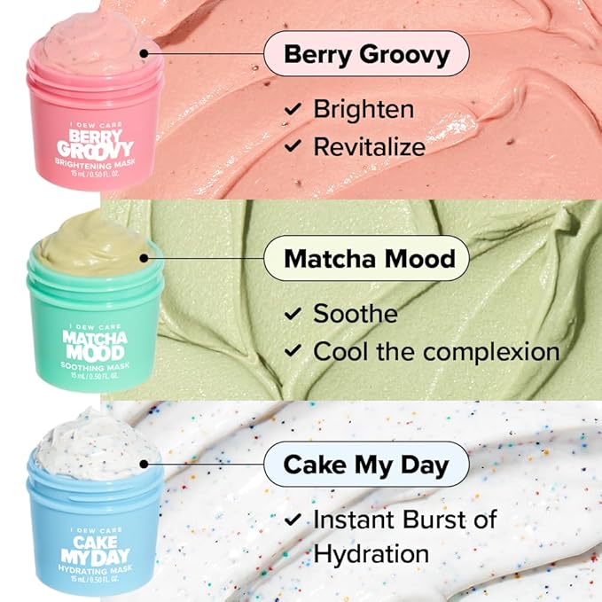 I DEW CARE Wash Off Face Mask Skincare Gift Set - Mini Scoops | Facial Masks, Matcha, Hyaluronic Acid, Korean Self Skincare, Facial Treatment, Cruelty-Free, Stocking Stuffers, Travel Size, Mini Set