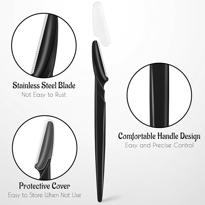 16 Pcs Black Eyebrow Razor, Face Razors Multipurpose, Facial Razors for Women Men, Eyebrow Trimmers Shaver with Protective Cover, Dermaplaning Tools for Face Body Use, Facial Hair Removal Tools