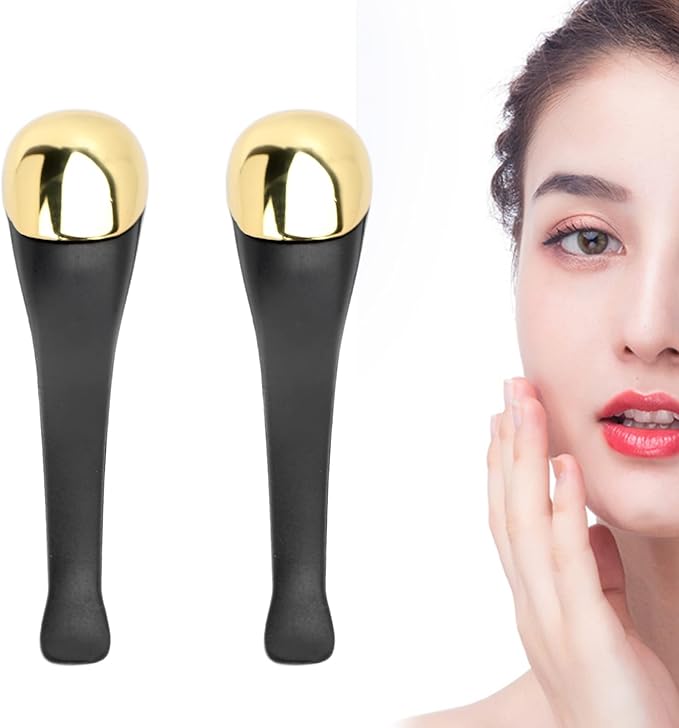 ZJchao Eye Massage Stick, 2pcs Eye Cream Applicator Spatula Metal Face Massage Tool Stick Applicator Wand Sticks Eye Cream Massage Sticks Cosmetics Spoon Massager for Dark Circle Puffiness Reduction