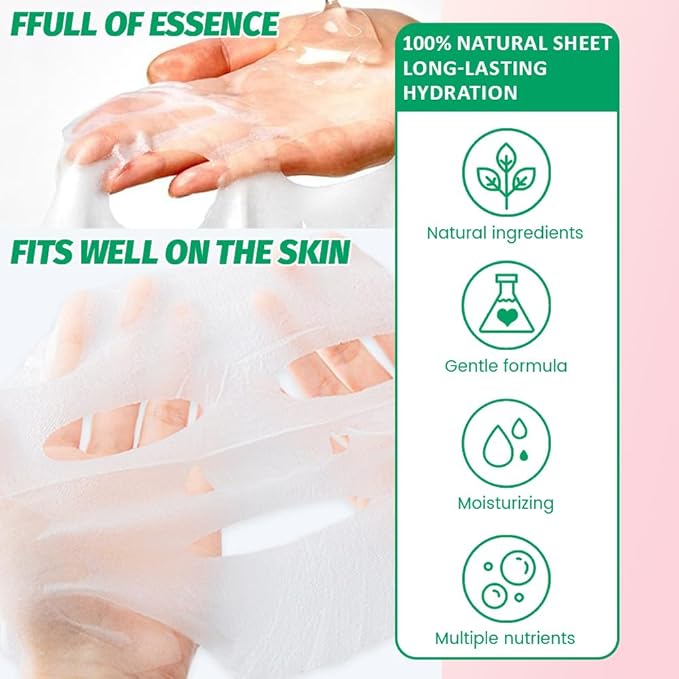 8 Pack Aloe Face Sheet Mask Skincare,Hydrating Face Mask For Sensitive Skin,Moisturize,Soothing,Nourish for All Skin Types,Natural Spa Party Facial Mask Skincare Set for Women Men Girls
