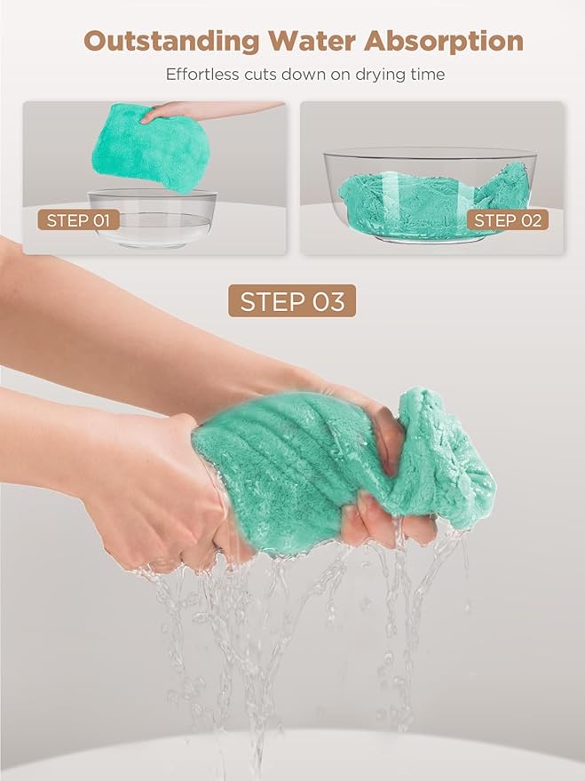 Hicober Microfiber Hair Towel, 3 Packs Hair Turbans for Wet Hair, Drying Hair Wrap Towels for Curly Hair Women Anti Frizz (Pink,Blue,Green)