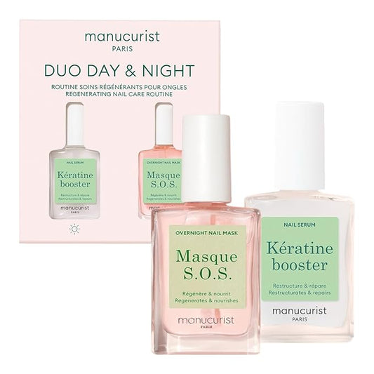 Manucurist Duo Day & Night - Routine for Soft or Damaged Nails - Nail Kit : 1 Nail Strengthener and Growth Serum, 1 Nail Night Mask - Express Nail Care Treatment - Intense Repair - Vegan