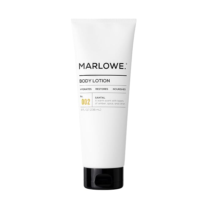 MARLOWE. No. 002 Santal Body Lotion 8 Oz, Moisturizing & Nourishing Daily Dry Skin Lotion for Men, Made with Hydrating Natural Aloe Vera, Non-Oily, Warm Amber, Sandalwood & Citron Scent, Vegan