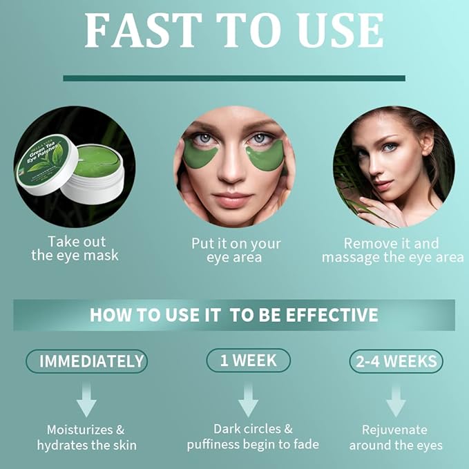 Under Eye Patches, Green Tea Under Collagen Eye Masks for Dark Circles Puffiness Eye Bag Wrinkles, Under Eye Treatment for Men Women, Anti-Aging Brightening Under Eye Gel Pads, 30 Pairs