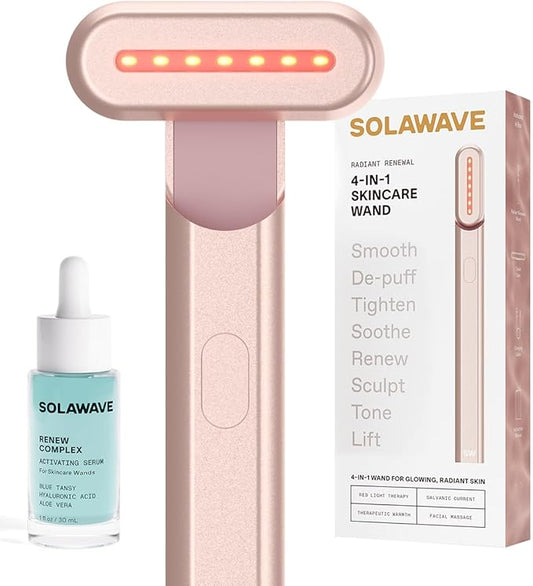 Solawave 4-in-1 Radiant Renewal Red Light Therapy Wand & Renew Complex Activation Serum | Beauty Device for Face & Neck | Serum Boosts Anti-Aging Effects, Reduces Wrinkles, Dark Circles & Puffiness
