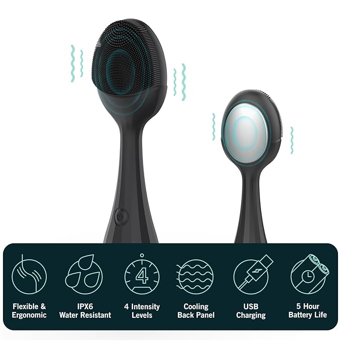 Perry Ellis 4-Speed Facial Cleansing Brush for Men, Silicone Face Scrubber with Dedicated Cooling Plate and Ergonomic Handle, IPX6-Waterproof Face Washer, 5-Hour Battery Life, USB Rechargeable