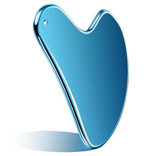 Nuanchu Stainless Steel Gua Sha Facial Tools Metal Guasha Tool for Face Body Jawline Shaper, Double Chin Reducer, Puffiness Reducing, Lymphatic Drainage Massager Skin Care Gift with Pouch(Blue)