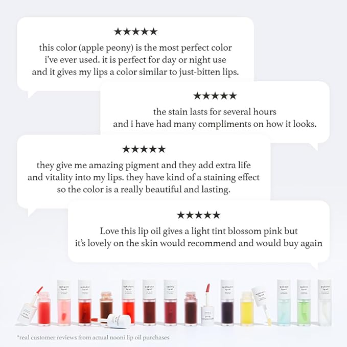 NOONI Korean Lip Oil - Applecherry | Long-Lasting, Moisturizing, Plumping, Revitalizing for Dry Lips, Waterproof, No Peel Off, Hydrating, Nourishing Crystal Clear, Stocking Stuffers, 0.12 FL Oz