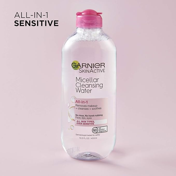Garnier Micellar Water, Hydrating Facial Cleanser & Makeup Remover, Suitable for Sensitive Skin, Vegan, Cruelty Free, 13.5 Fl Oz (400mL), 1 Count