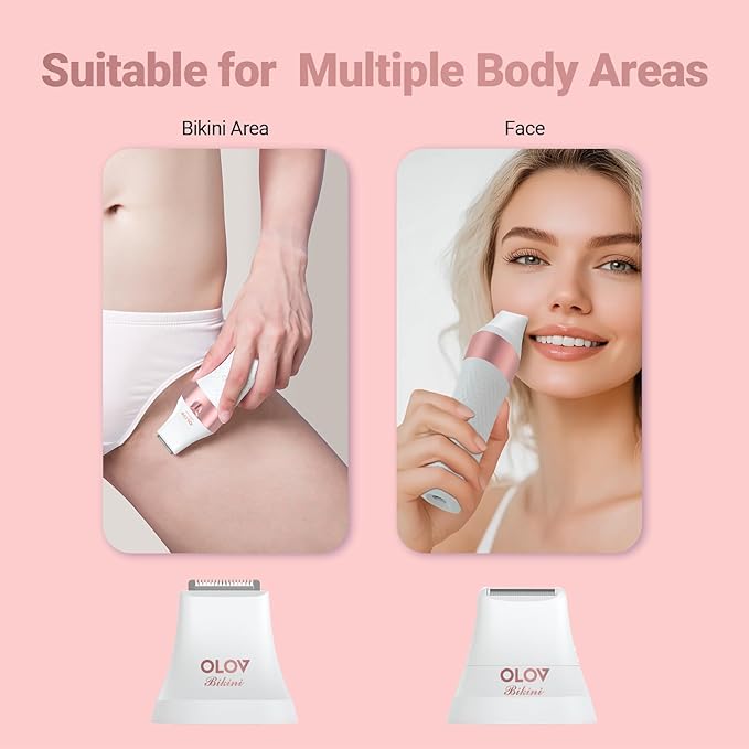 Bikini Trimmer for Women, IPX7 Waterproof Wet & Dry Electric Razors for Women, Bikini Legs Underarm Pubic Hairs Rechargeable Electric Shaver with 3 Trimmer Heads, Rose Gold