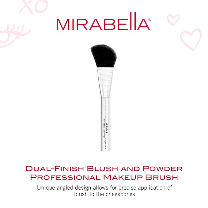 Mirabella Dual Finish Blush & Powder Brush – Angled Vegan Makeup Brush for Cheeks, Super-Soft Synthetic Bristles, Weighted Aluminum Handle, Cruelty-Free, Professional Quality