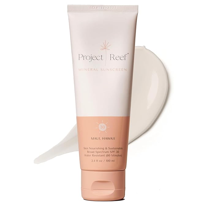 SPF 30 Mineral Sunscreen - Reef Friendly, Ocean Safe, Vegan Sunscreen Lotion for All Ages, No White Residue, Water-Resistant, 3.4 fl oz