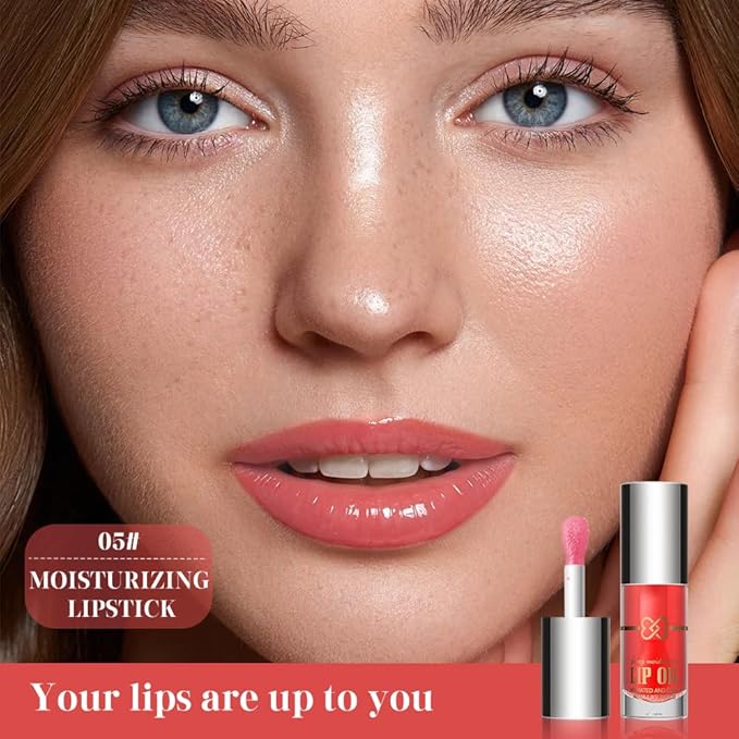 Nourishing Lip Oil, Deep Moisturizing Lip Balm Liquid, Non-Sticky High Shine Lip Gloss, Hydrating Lip Tint for Soft, Smooth, Healthy-Looking Lips, Lightweight Glossy Lip Care for Daily Use-5#