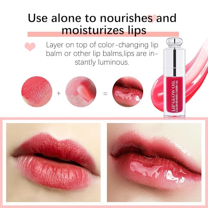 Moisturizing Lip Oil,No-Sticky Gloss Balm Care,Fruit Flavoured Oil for Dry Lip's Hydrating and Nourishing (008#Sakura) 0.2 OZ