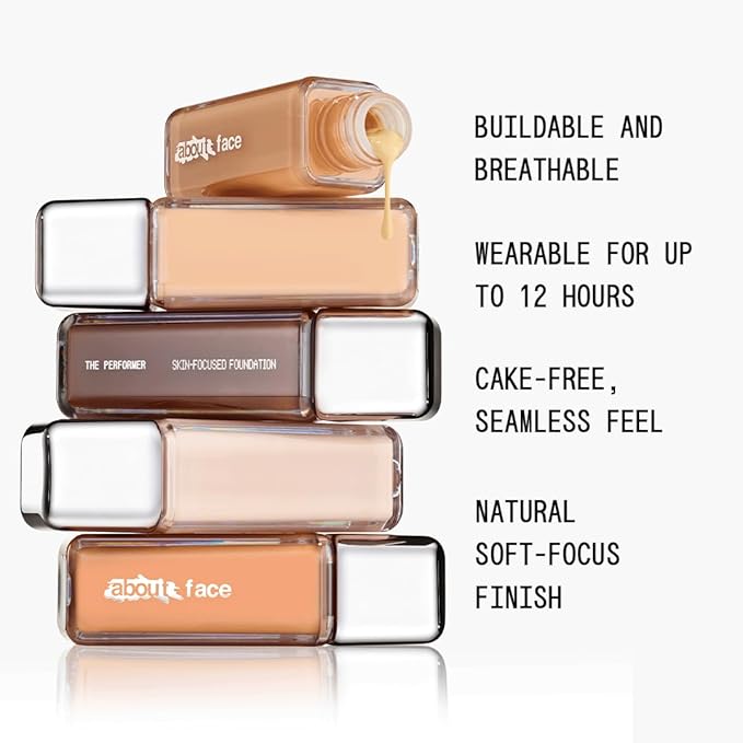about-face THE PERFORMER Skin-Focused Foundation M1Neutral – Medium Coverage, Long-Wear, Breathable & Buildable Base – Clean, Vegan, Hydrating Formula with Blue Agave & Chlorella – 1.08oz