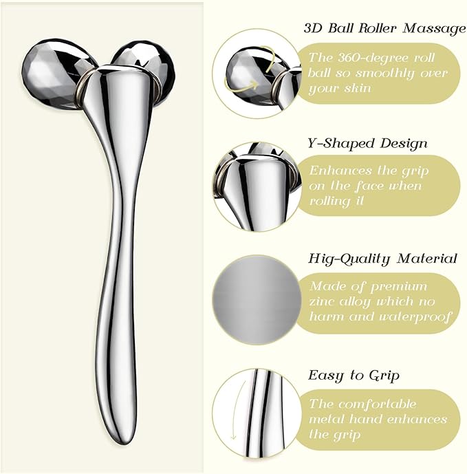 Tekson 3D Metal Face Massage Roller Tool, Facial Sculptor for Reduce Puffiness, Remove Eye Wrinkles (Zine Alloy)