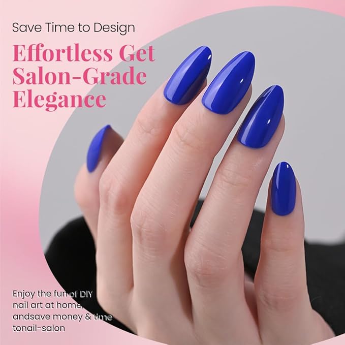 evpct Glossy Press on Nails Short Almond Short for Women, Royal Blue Fake Nail with Glue Salon Quality Reusable Stick on Nails In 15 Sizes 30Pcs Full Cover False Nail Soft Gel Set Kit for Gift, 25
