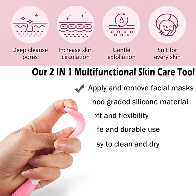 Facial Cleansing Brush,2 in 1 Silicone Face Scrubber for Exfoliating,Massaging,Remove Blackheads,Deep Pore Cleansing,DIY Mask