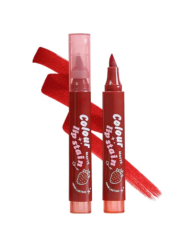 Lip Tint Stain Pen,Red Brown Waterproof Long Lasting Matte Lip Liner Stain Pencil, High-Pigmented Quick Dry Liquid Lipstick, Non Sticky Smudgeproof Lip Tint Gloss, Christmas Makeup Gift for Women-03