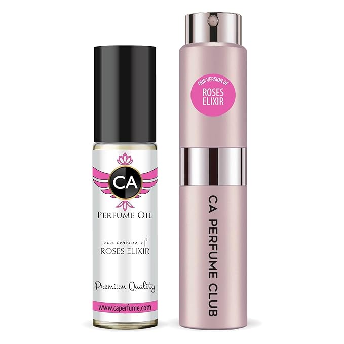 CA Perfume Duo Impression of Roses Elixir For Women Perfume Layering Set Long Lasting Travel Size EDP + Body Oil Roll-On Bottle 0.27 Fl Oz+0.33 Fl Oz