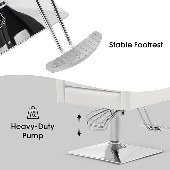 BarberPub Classic Salon Chair for Hair Stylist,Hydraulic Barber Styling Chair,Beauty Salon Spa Equipment 8818 (White)