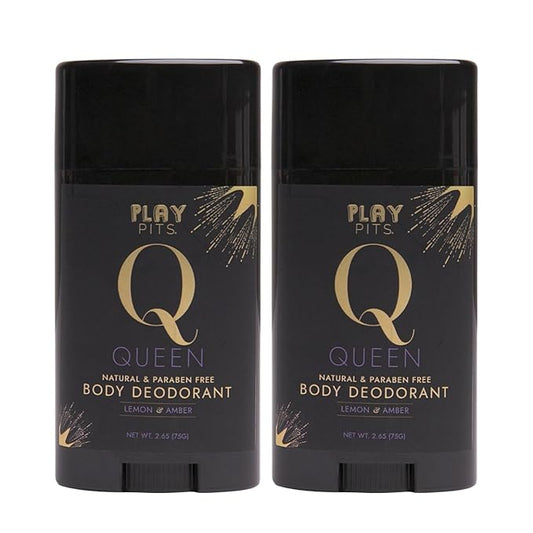 PLAY PITS - 2 Pack - Natural Deodorant - Safe for Men & Women w/Sensitive Skin - Clean, Non-Toxic, & Paraben Free – QUEEN Scent - Infused w/Essential Oils – 2.65 Oz.
