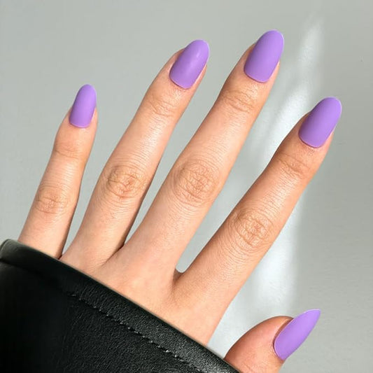 Perfect Look Press On Nails - Matte Orchid | No Glue One-Day Short Oval Nails, Matte Purple Style for Daily Chic - 24 Pcs Nail Kit with Adhesive Tabs