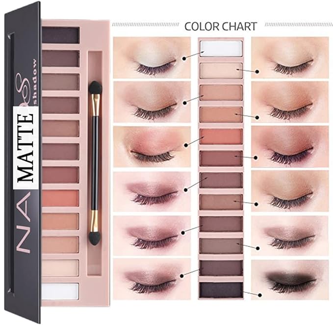 All in One Makeup Kit For Girls 12 Colors Naked Eyeshadow Palette, Nude Foundation Face Primer, Makeup Brush, Makeup Sponge, Eyebrow Soap Kit Brows Gel, Winged Eyeliner Stamp Makeup Set (SetA)