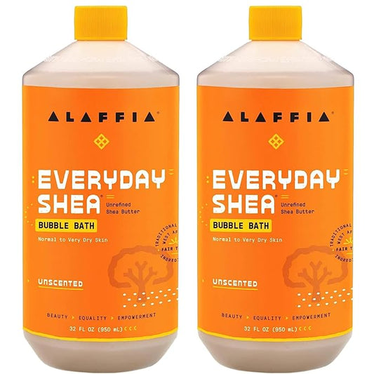 Alaffia Everyday Shea Bubble Bath, Cleanse, Soothe & Moisturize Skin, Made with Fair Trade Shea Butter, Cruelty Free, No Parabens, Vegan, Unscented, 2 Pack – 32 Fl Oz Ea