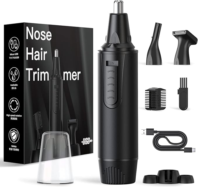 Nose Hair Trimmers for Men，Rechargeable Hair Trimmer 2 in 1 Painless Multifunctional Ear and Nose Hair Trimmer with IPX7 Waterproof Dual Edge Blades (Black)