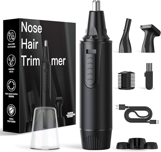 Nose Hair Trimmers for Men，Rechargeable Hair Trimmer 2 in 1 Painless Multifunctional Ear and Nose Hair Trimmer with IPX7 Waterproof Dual Edge Blades (Black)