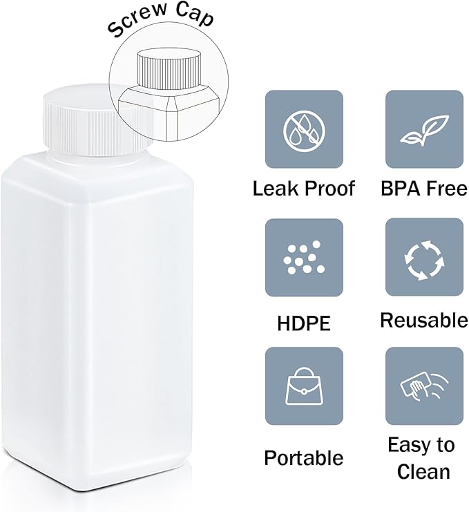 16oz/500ml Leak Proof Plastic Bottles with Caps for Liquids Sample, Reusable Small Bottles Containers for Travel, Camping and Hiking (Translucent, 6 Pcs)
