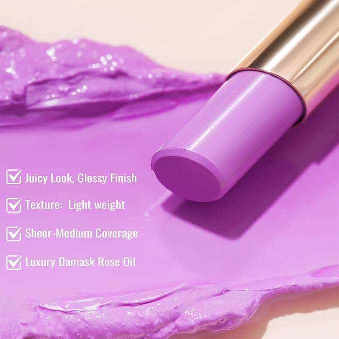 Oulac Pinky Purple Lipstick - Moisturizing Lip Stick Glossy Tinted Lip Balm, Sheer Shine Juicy Finish, Lightweight and Hydrating Formula for Dry Lip Care, Vegan 2.2g/0.07oz (10)