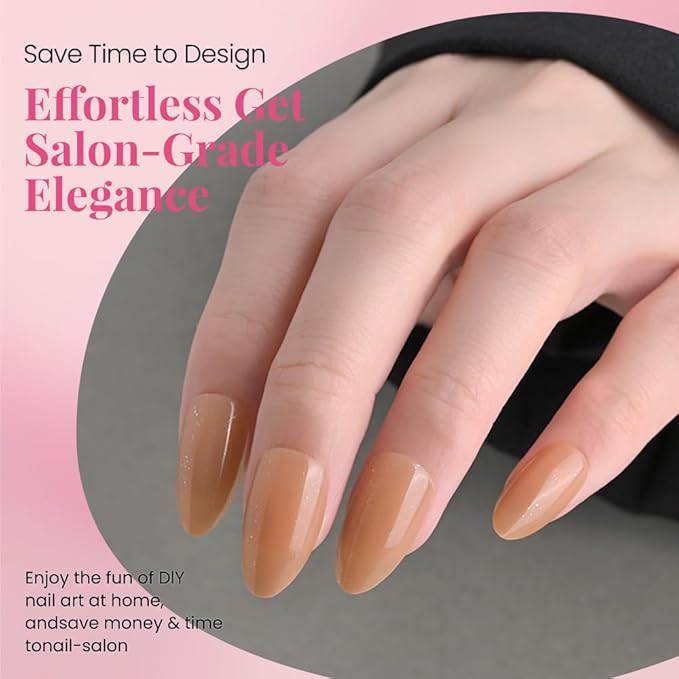 evpct Press on Nails Almond Short, Nude Brown Glitter Shimmer Shiny Short Almond Fake Nails for Women Gift, Soft Gel Press Glue On Nails with Nail Glue, 30Pcs Reusable Acrylic Fake Nail Manicure Kit