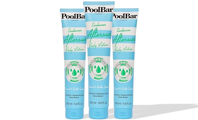 PoolBar Sundowner Aftersun Body Lotion for Women & Men Skin Care, Hydration & Soothing Relief, Coconut & Vanilla Scent Sun Care, Enriched with Hyaluronic Acid, Shea Butter, & Aloe Vera, 200ml (3 Pack)