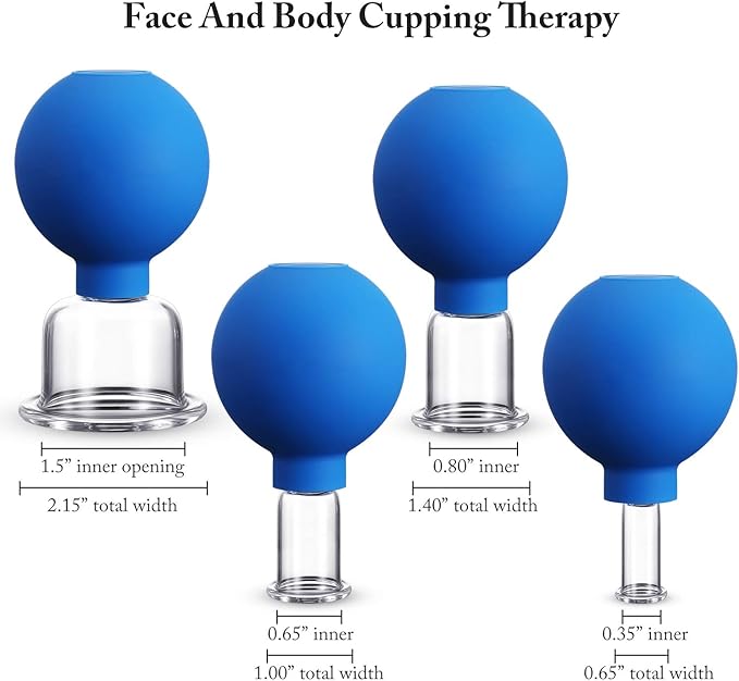 4 Pieces Glass Cupping Set Glass Silicone Cupping Cups Massage Vacuum Suction Cupping Cups for Body Face Leg Arm Back Shoulder Muscle and Joint Pain (Blue)