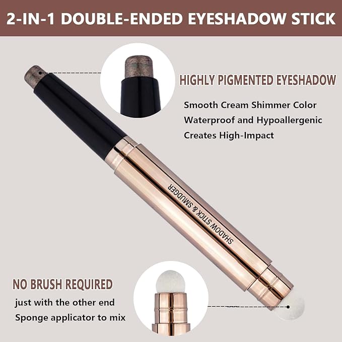 Cocoa Brown Eyeshadow Stick And Sponge Makeup Brush Cream Shimmer Smooth Shadow Pencil Eyeliner Long Lasting Waterproof Eye Shadow Highlighter Stick Hypoallergenic Multi-Dimensional Eyes Look ( # 07)