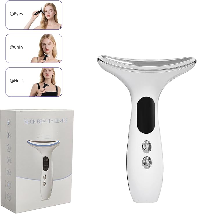 3-in-1 LED Skin Sculptor - Red Light Neck Massager with Heat - Ergonomic Relaxation Device for Muscle Comfort & Skin Care, Non-Medical Personal Use,White,2025