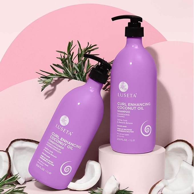 Luseta Curly Hair Shampoo and Conditioner Set - Define Curls and Restore Bounce with Coconut Oil for Waves and Curls, Intensely Moisturizing, Color Safe and Sulfate Free