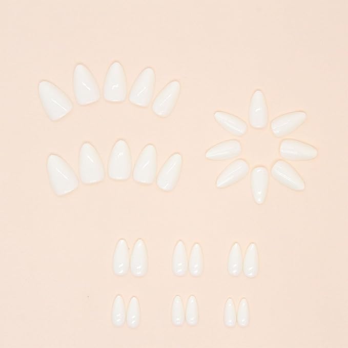 Press on Nails Pure White Short Almond Fake Nails Glossy Acrylic Nails Full Cover Glue on Nails Milky White Nail Art Design Solid Color Stick on Nails for Women and Girls 30 Pcs Artificial Nails