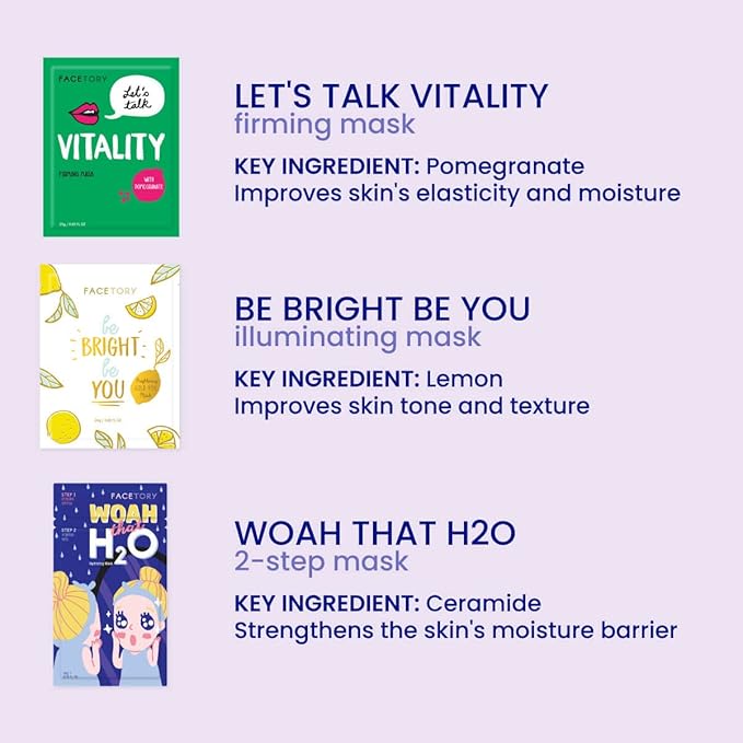 FACETORY K Beauty Face Mask Skin Care - BEST OF 7 COLLECTION Sheet Mask Set (14 pc) | Natural Premium Korean Face Mask For All Skin Types - No Sulfates No Parabens