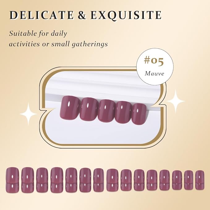 evpct Maroon Glossy Press on Nails Short Square, Glossy Maroon Fake Nails Summer Reusable, Acrylic False Nail Stick Glue on Press ons for Women Gifts, Perfectly Fit Durable False Nail Kit & Glue 30Pcs