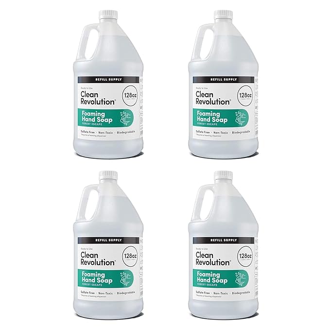 Clean Revolution Foaming Hand Soap Refill Supply Container, Ready to Use Formula, Gluten Free,Forest Escape Fragrance, 128 Fl. Oz, 4 Pack