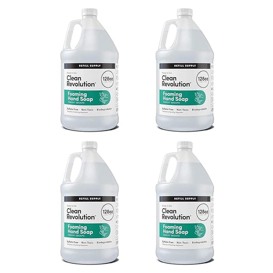 Clean Revolution Foaming Hand Soap Refill Supply Container, Ready to Use Formula, Gluten Free,Forest Escape Fragrance, 128 Fl. Oz, 4 Pack