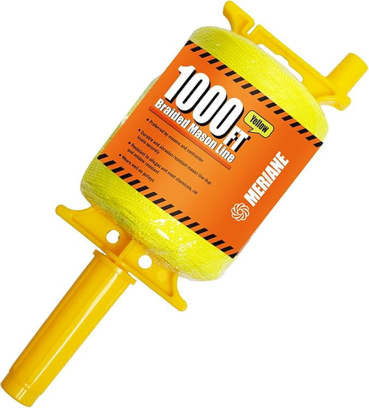 1000FT Mason Line w/Reloadable Line Reel, 18# Braided Twine String for Masonry Job, Level Lines in Construction, Gardening, Fluorescent Yellow