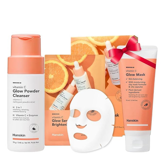 Hanskin Vitamin C Glow Duo – Powder Facial Cleanser & Sheet Mask Set | Gentle Exfoliation, Hydration & Radiant-Looking Skin | Korean Skincare Routine for Dull, Dry & Sensitive Skin, K-Beauty