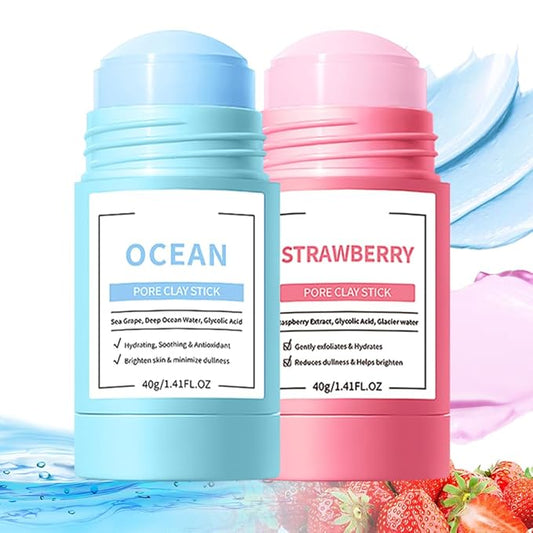 2Pcs Clay Mask For Face, Blackhead Remover For Face, Deep Pore Cleansing, Moisturizing, Skincare Facial Mask for Refining Pores and Controlling Oil (A04#2Pcs Strawberry+Blueberry)