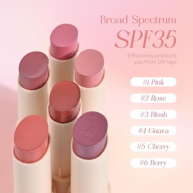 Mineral Color Balm, SPF 35 Multi Color Stick for Lips, Cheeks& Eyes, Blendable Creamy Lightweight Formula, Buildable Shimmer Finish, Multiuse Makeup Stick, Blush