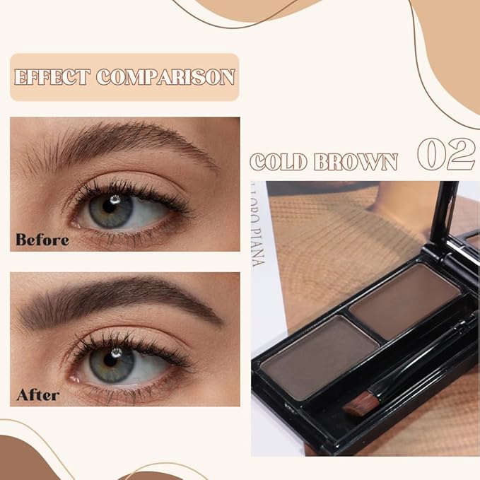 Brow Powder Kit – Long-Lasting Grey Dark Brown Color Brow Filler for Full, Defined Natural Brows, Contour Palette with Double-Ended Brush, sombra para cejas -2#